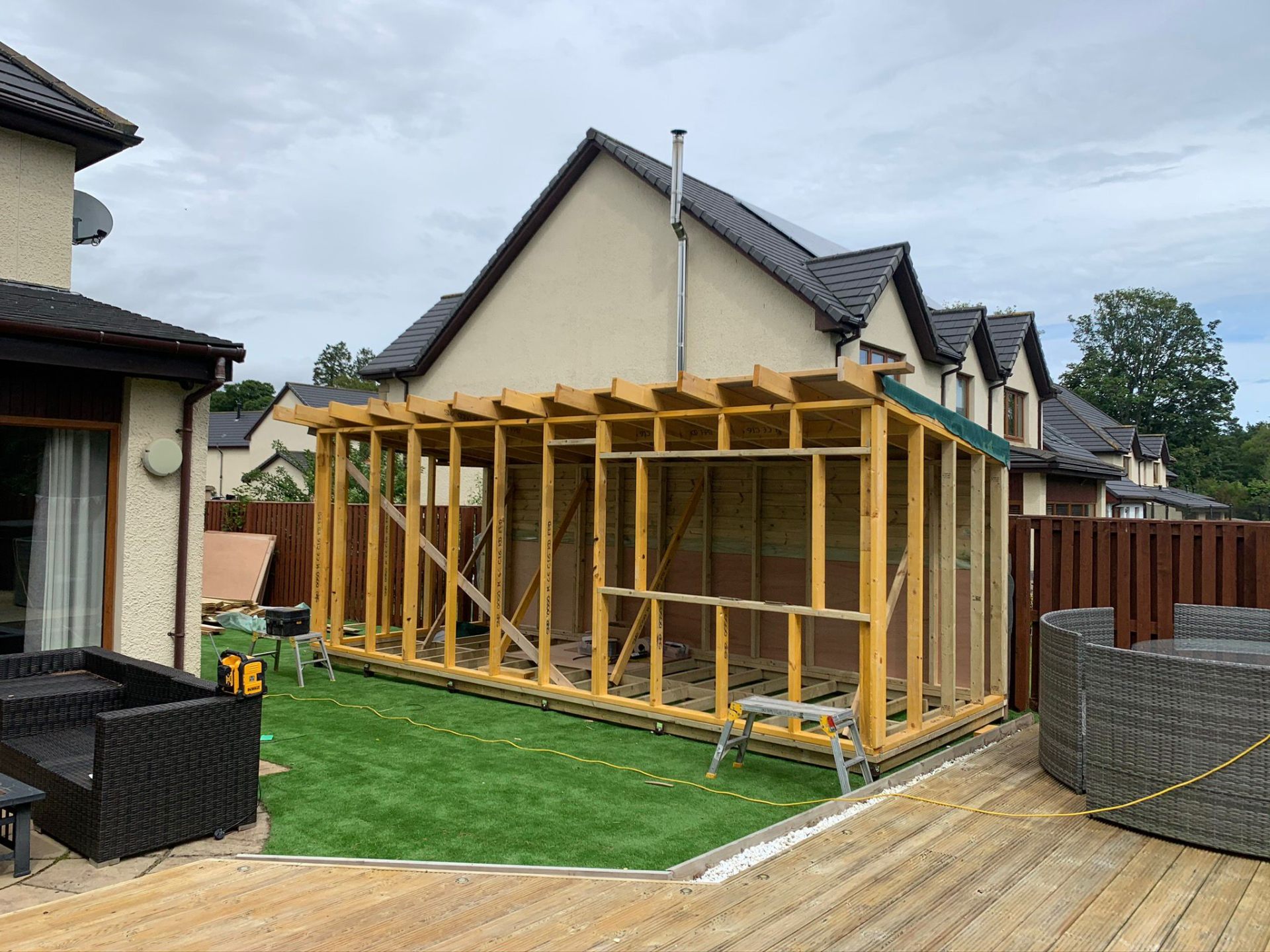 Garden room extension frame build in progress